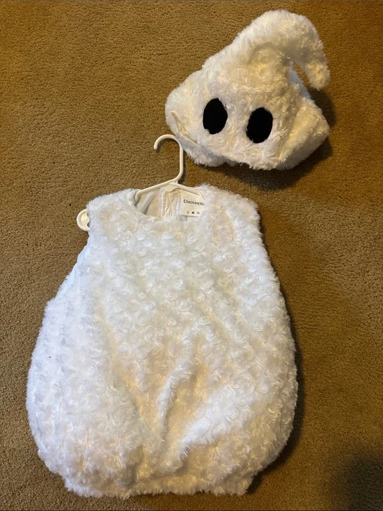 White Fuzzy Ghost Costume Set - Hooded Hat & Romper