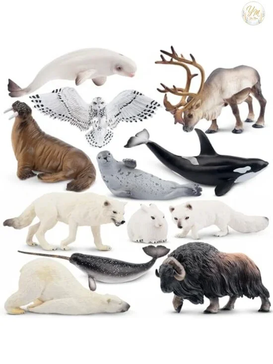 12PCS Large Polar Animals Figurines, Plastic Arctic Animal Toy Set for Kids,