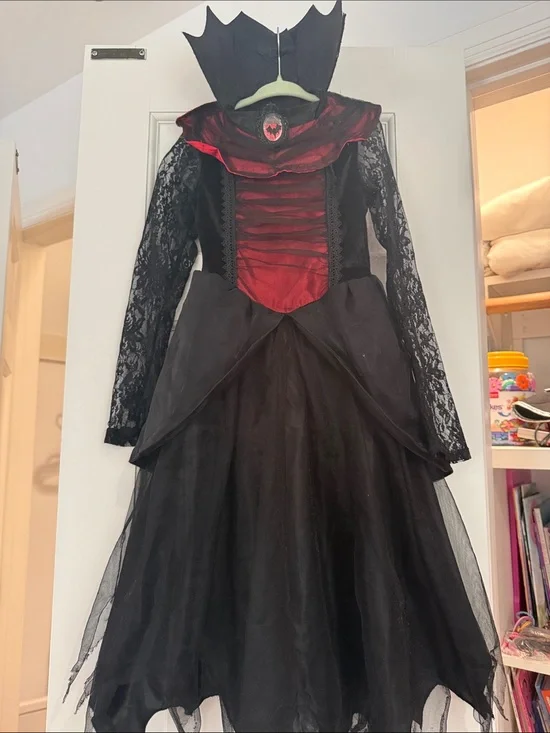 Girls' Black and Red Gothic Vampire Dress Costume