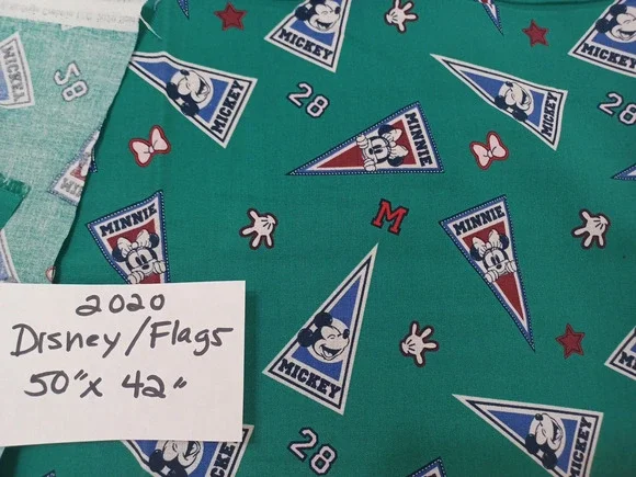 Cheer Flags Mickey Minnie Springs Disney Green Cotton Fabric 1 Pc 50