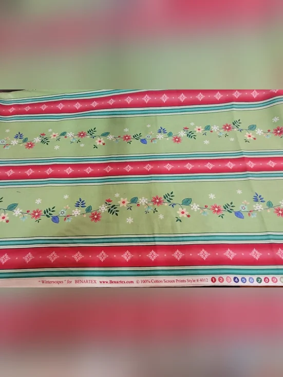 Benartex Floral Stripe Cotton Fabric 'Winterscapes' Style #4012 (0777)