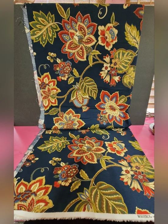 Waverly Inspirations Screen Print Floral Fabric Navy Background 4 Yds (0778)