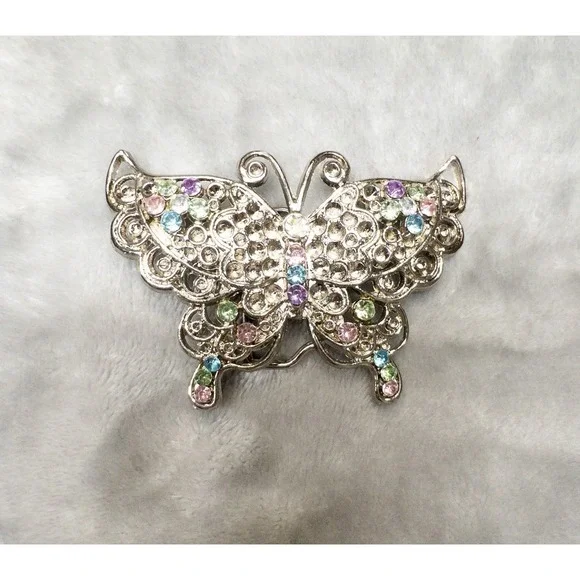 Silver Jeweled Butterfly Belt Buckle Western Boho 3