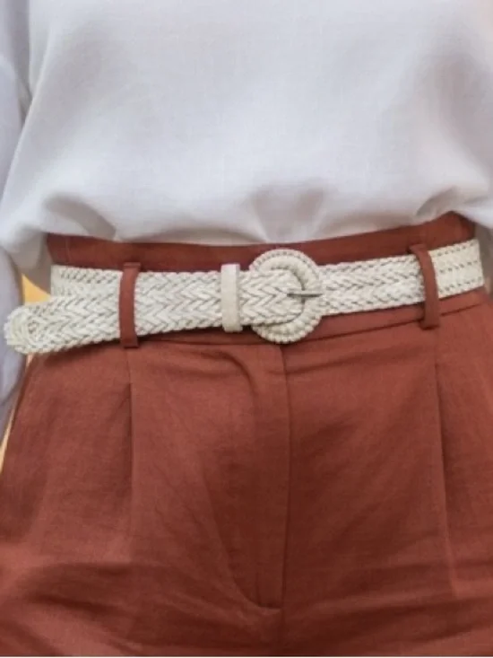 Leather white braided women’s belt India