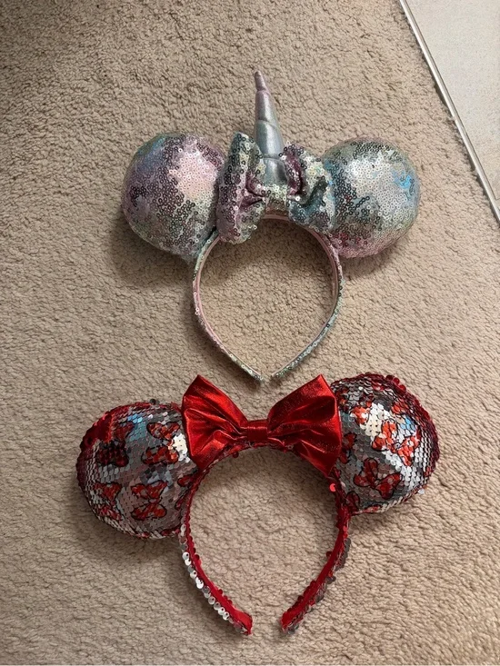 Disney Minnie Ears -Sequin Unicorn and Red Sequin Minnie Ears Headband