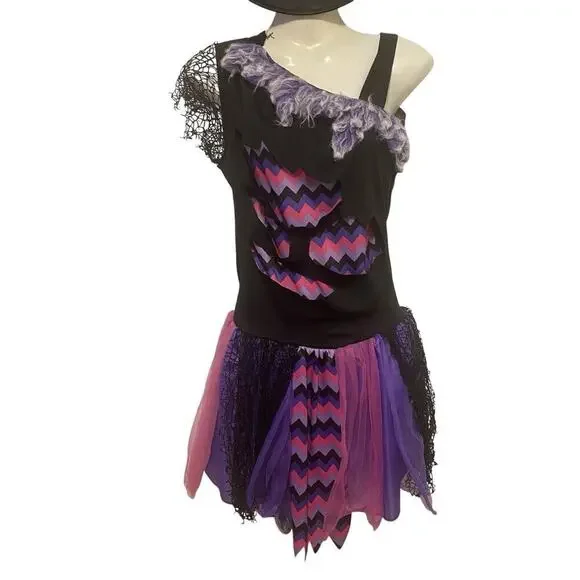 Spirit SassyCat Girls HalloweenCostume Furry BlackPurple Witchy Vams Grunge XL14
