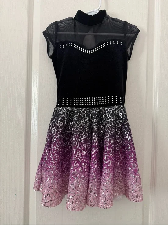 Weissman Black Velvet and Purple Ombre Sequin Dance Dress