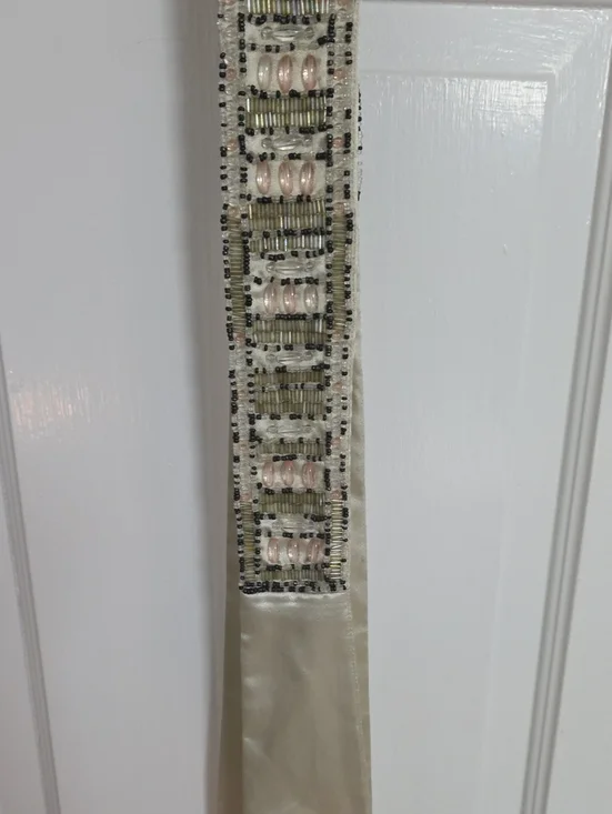 Beaded Embellished Satin Belt in Ivory with Pale Pink Accents
