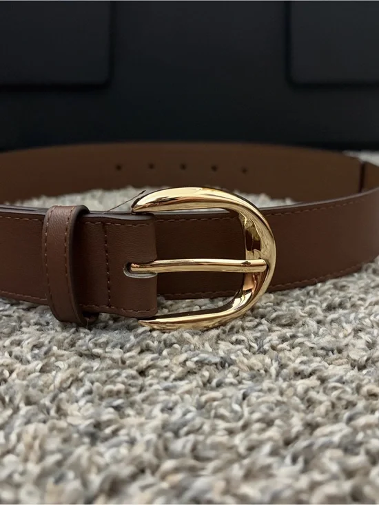 H&M Brown Belt with Gold Rounded Buckle