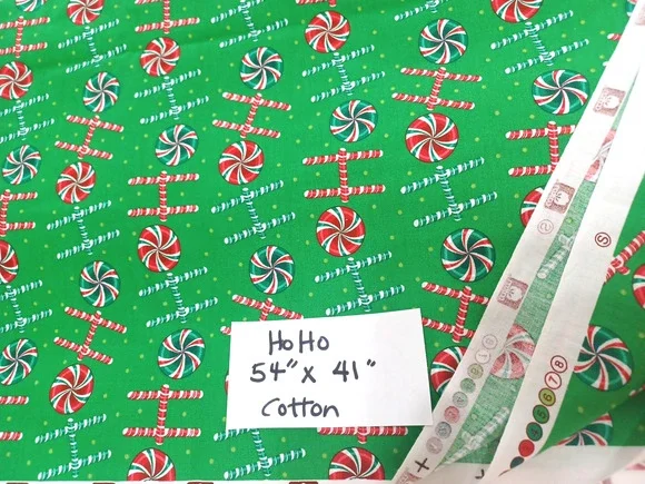 Ho Ho Peppermint Christmas Green Red Sewing Craft Cotton Fabric 1 Pc 54