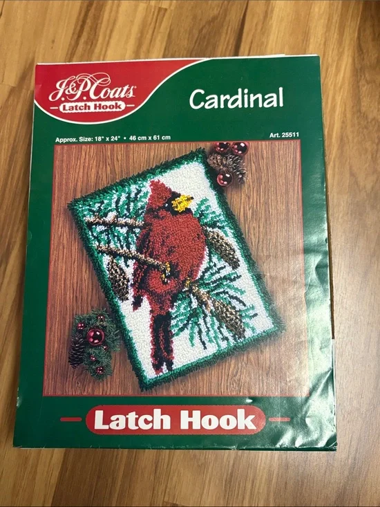 Vintage J&P Coats Christmas Cardinal Latch Hook Kit - hook included