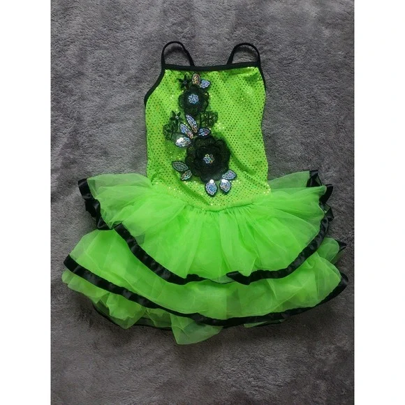 Girl Weissman Green Sequin Tutu Jazz Tap Ballet Dance Costume Size IC RN 64830