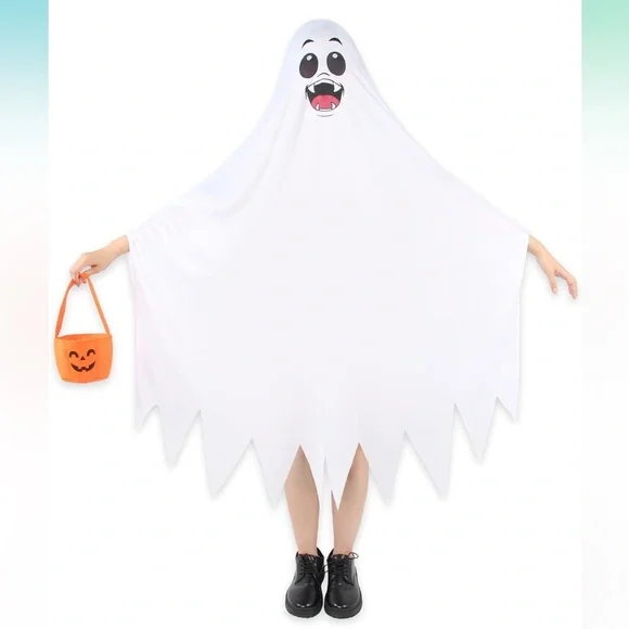 Halloween Ghost Costume Kids White Fancy Spooky Robe Boy/Girl Dress Suit size XL