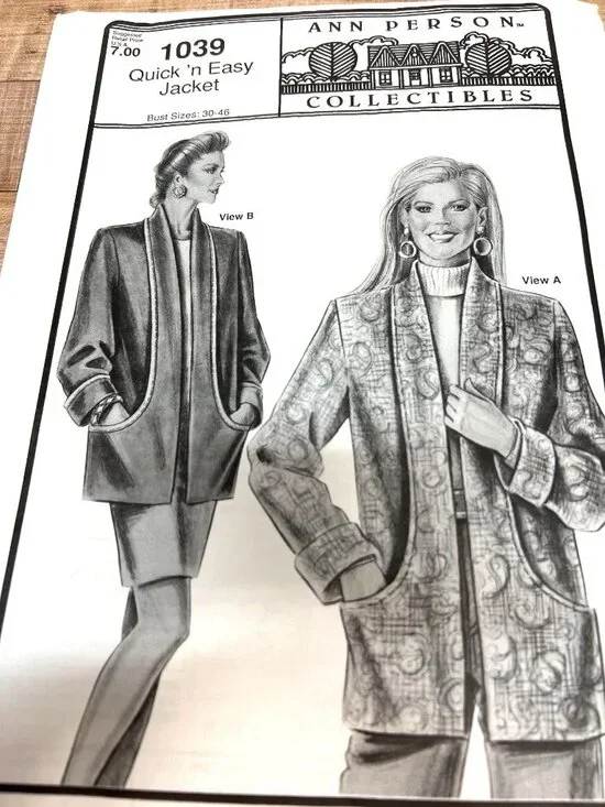 1039 Quick N Easy Jacket Sewing Pattern By Ann Person Bust Sizes 30-46
