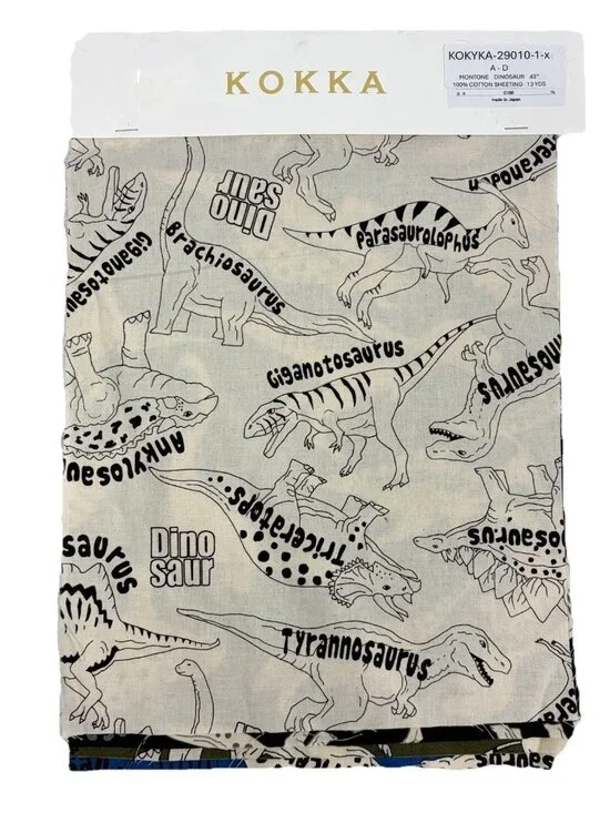 Kokka Japan Cotton Sheeting Fabric 4 Sample Set Dinosaurs 10.5” x 16”