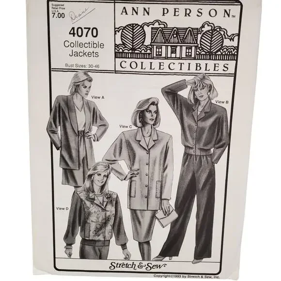 Collectible Jackets Sewing Pattern Ann Person Collectibles UNCUT Vintage 90s 80s