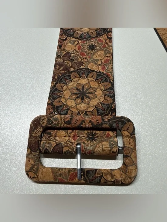Boho Style Women’s Wide Belt OS Cork‎ Material Mandala Pattern Bohemian Hippie