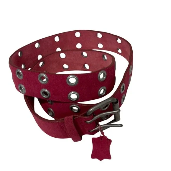 Magenta Pink Suede 2 Hole Grommet Genuine Leather Belt Gunmetal Buckle 1403 ML
