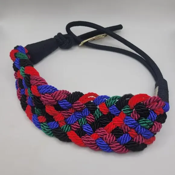 VTG‎ Leather Shop Belt Small Multicolor Wide Rope Braided Hook Boho Statement