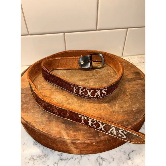 Leather Western Belt TEXAS‎ Cowboy Cowgirl Brown Strap Buckle