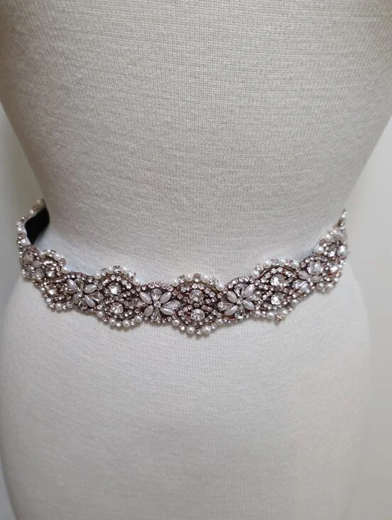 Hand Crafted Wedding Formal Belt Beaded Satin Ribbon