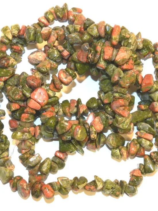 Orange & Green Unakite Epidote 8mm Nugget Chip Gemstone Beads 34