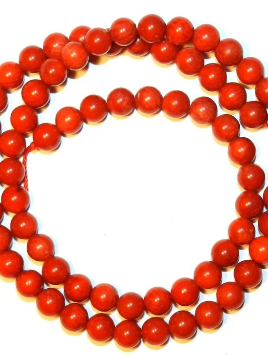 Red 6mm Round Bamboo Coral Gemstone Beads 16