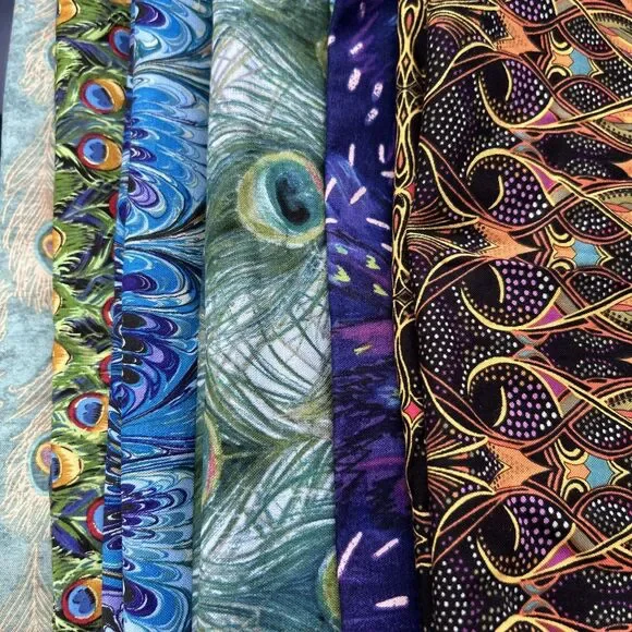 Colorful Cotton Quilting Fabric Textile Art Lisa Audit Peacock Print Lot 6 Pc