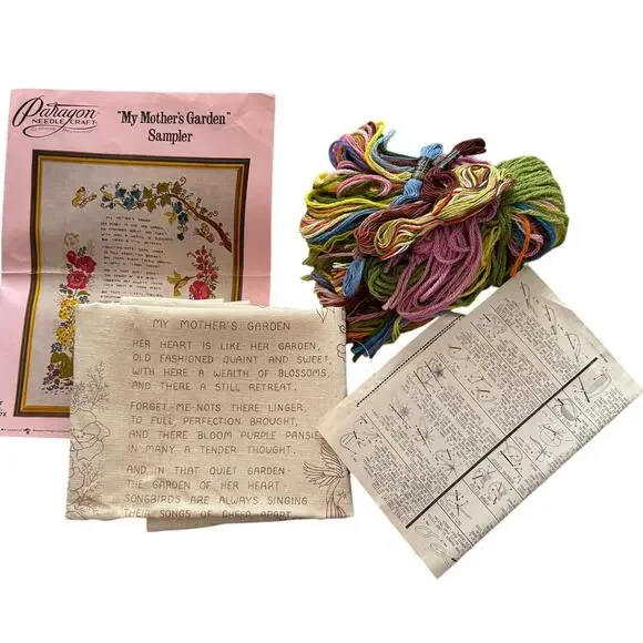 Vintage 1976 Paragon Crewel Embroidery Kit My Mothers Garden 02887X 16x20