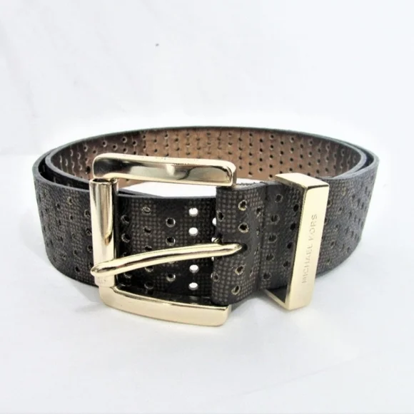 Micheal Kors Brown Leather Gold Buckle Women's Belt size Large