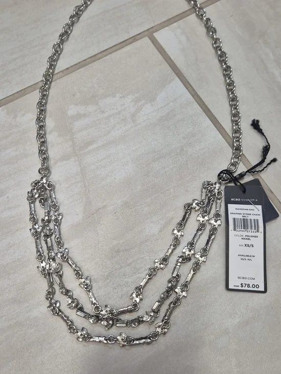BCBGMaxAzria Silver Multi-Strand Floral Link Necklace
