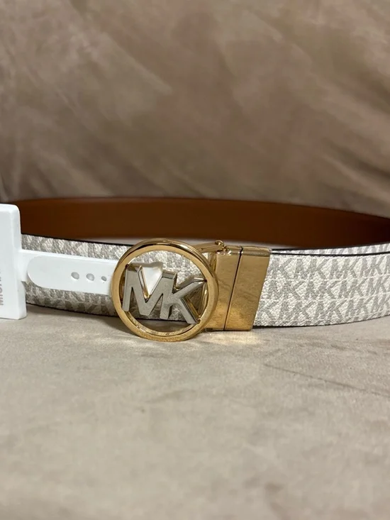 Authentic Michael Kors Reversible Logo Monogram Belt Brown/Vanilla Size Small