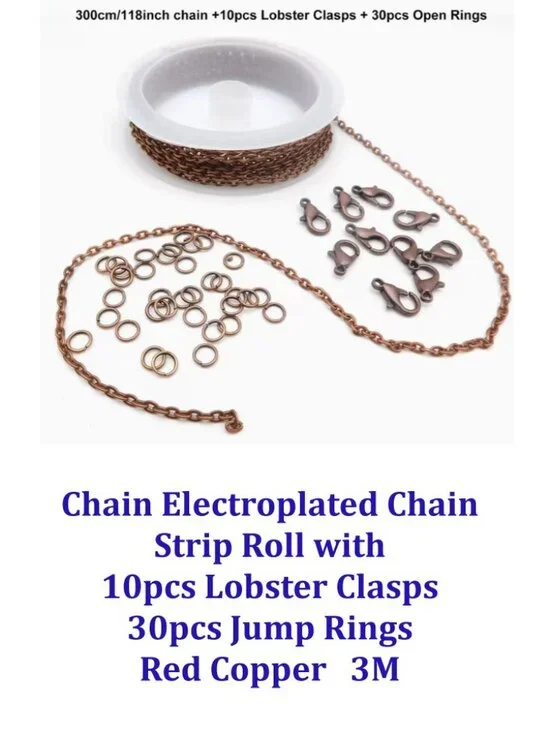 Electroplated Chain Roll w/ 10pcs Lobster Clasps  30pcs Jump Rings  3m Copper