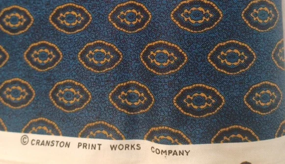 VTG Cranston Blue Gold Medallion Cotton Fabric 1 Pc 2 yards x 43