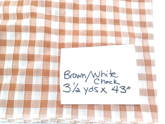 Brown and White Check Lightweight Cotton Blend Fabric 1 Pc 3 1/2 Yards x 43