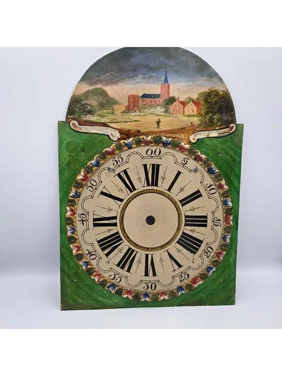 Clock Face Hand Painted Metal 1890s Dutch Longcase Table decor Decoration Face