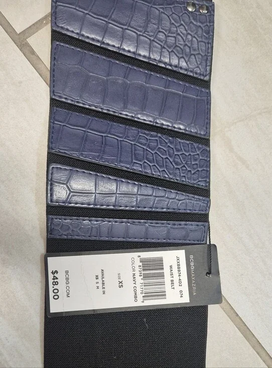 Ann Taylor Navy Croc-Embossed Stretch Waist Belt