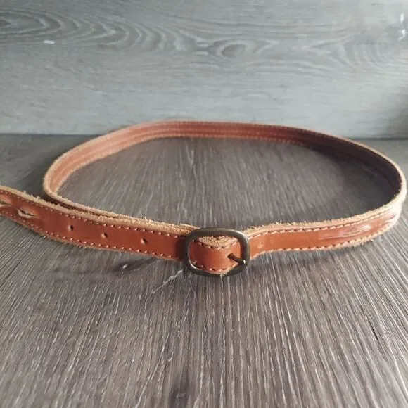 LP by Linea Pelle Brown Leather Skinny Belt Gold Sequin Accents Small