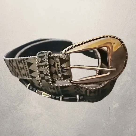 Elite Womens Belt with Buckle Brown and Black Print With Bead Accent 30