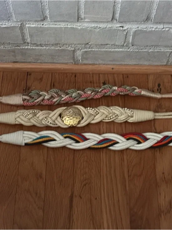 Vintage Braided Rope Fashion Belts - Multicolor, Cream, Pastel Pink/Green