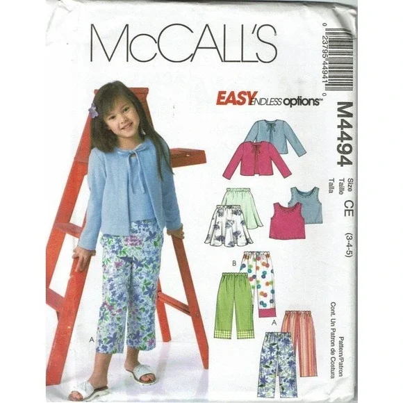 McCall's Sewing Pattern 4494 Cardigan Top Pants Skirt‎ Girls Size 3-5