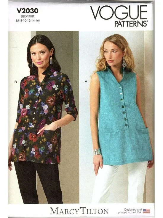 Vogue V2030 Misses 8 to 16 Marcy Tilton A-Line Tunic Uncut Sewing Pattern