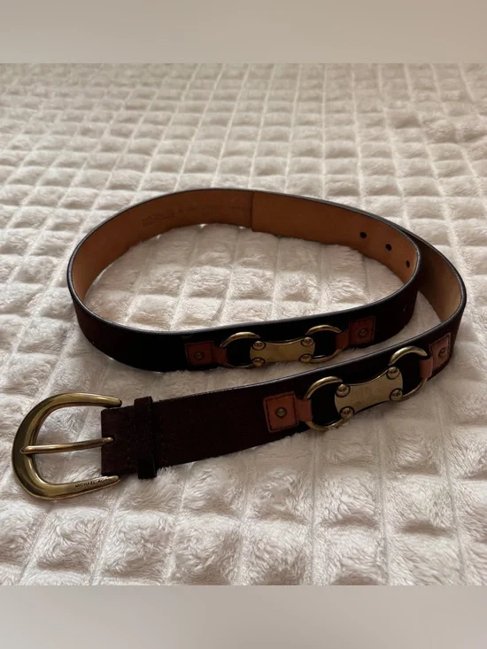 Michael Kors XL Brown Leather Belt with Gold Horsebit Hardware