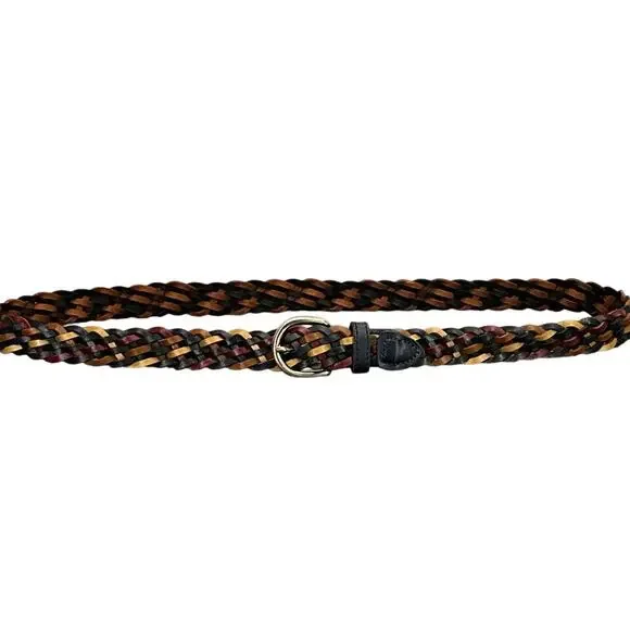 Vintage 90s Y2k Multicolor Genuine Leather Braided Woven Belt Women XL 36”-40”