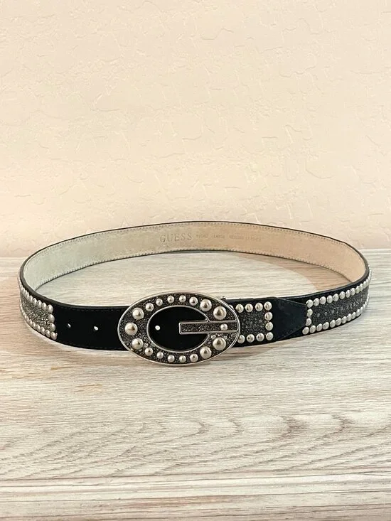 Guess Studded Belt Black Silver Studs Sparkles Large