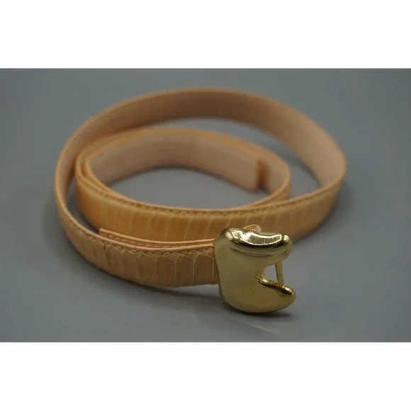 Dame Belt & Bag Womens Tan Genuine Snake Skin Vintage Gold Buckle Belt Size M/L