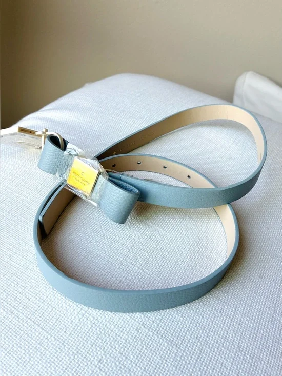 *NWT* Kate Spade M 90cm Genuine Leather Belt Baby Blue - Gold Buckle