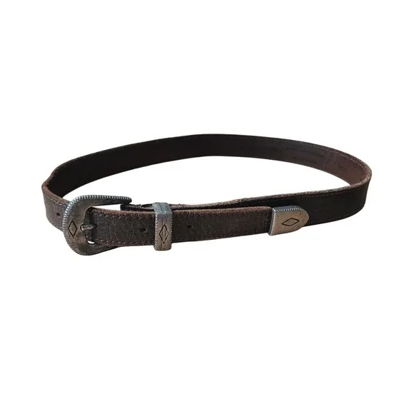 BANANA REPUBLIC 80s English Saddle Leather Belt Western Ranger Silver