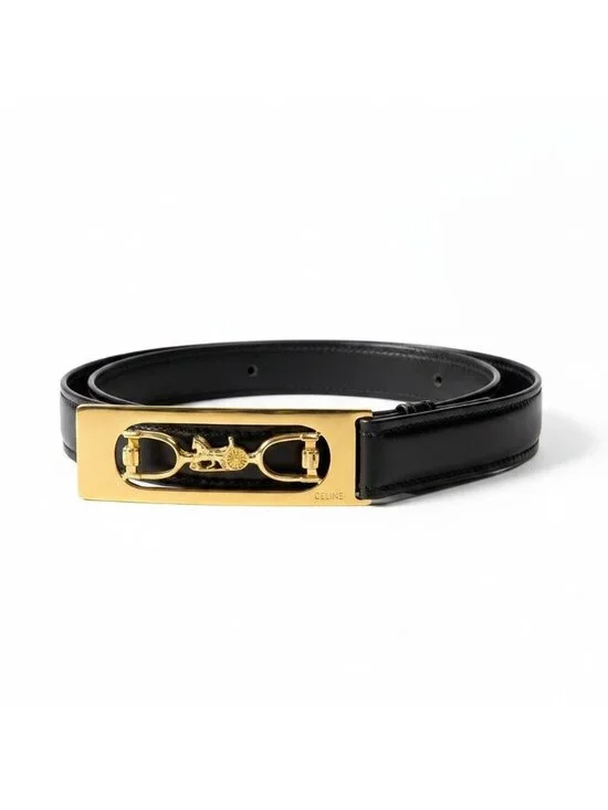 Celine Carriage Leather Belt 75 Black Gold