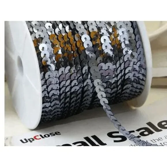1 Roll of Shiny Dark Grey Silver Sequin Trim 100 Yards 6mm - Brand New